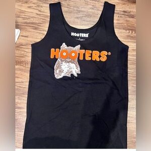 USED Hooters Black Tank Top with Orange Logo